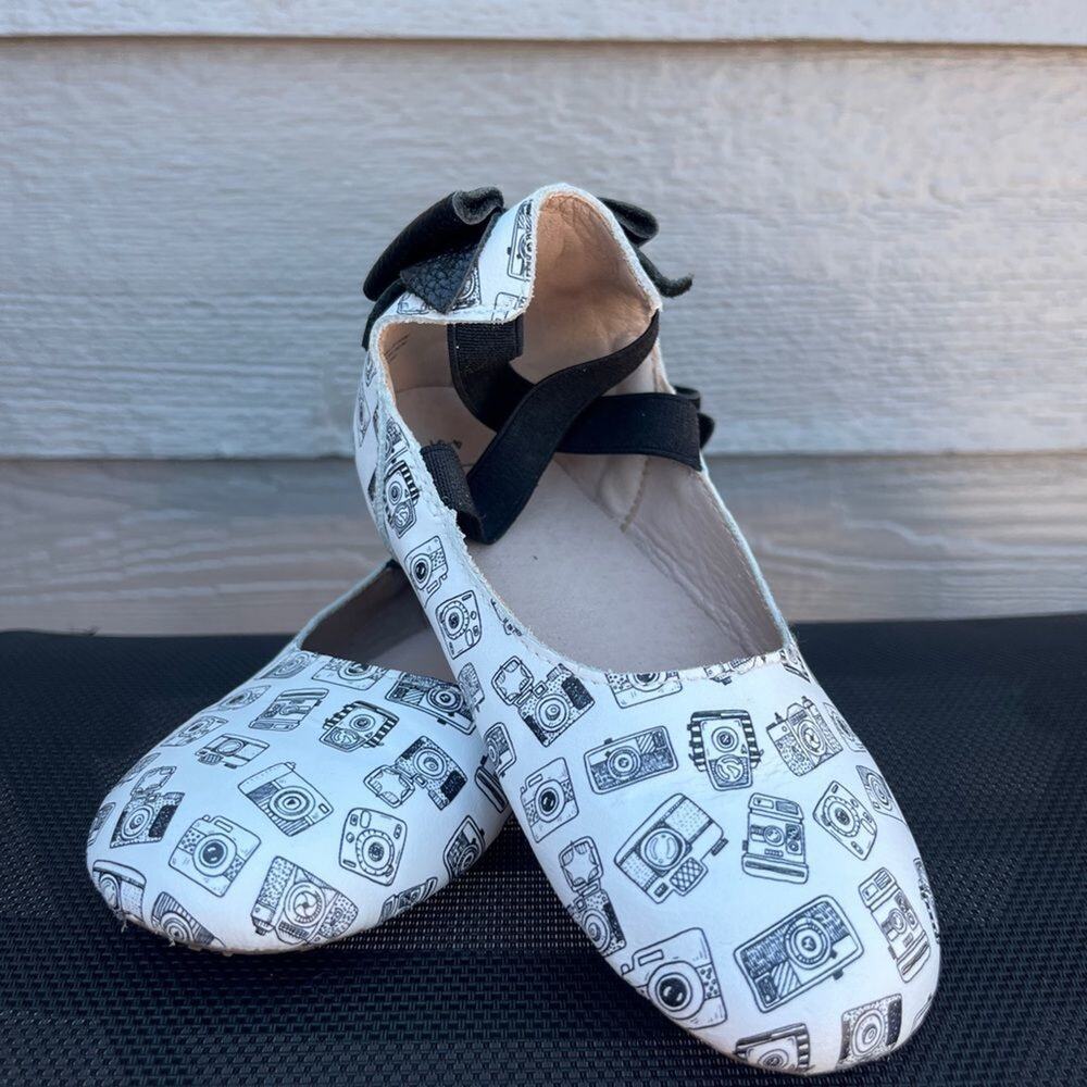 Monkey Feet Canvas Ballet Flats Black White Camera Print Toddler Girl Size 10